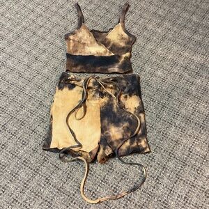 SHEIN Black Gold Yellow Tie Dye 2 Piece Short Tank Top Set * Size XS